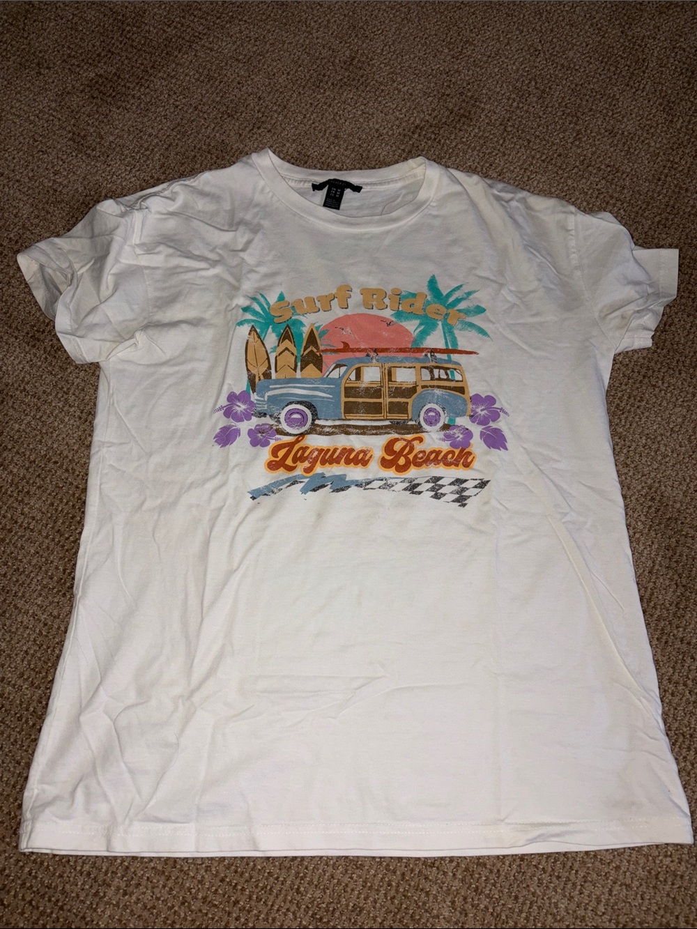 Forever 21 White Laguna Beach Surf Ride Graphic Tee
